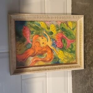 Neon colored vintage mermaid art